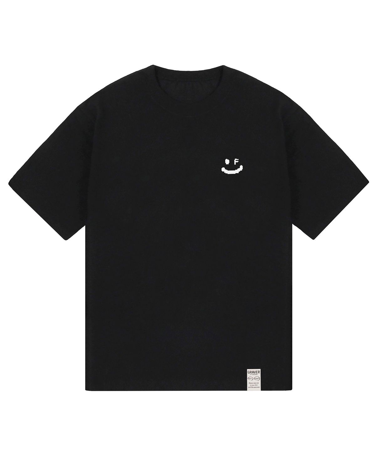 그레이버(GRAVER) [UNISEX]픽셀 스몰 드로잉스마일 반팔티_블랙/화이트 로고