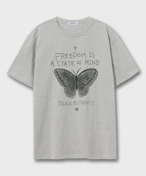 ★MIM the wardrobe★ Black Butterfly T-ShirtLight Grey MW241 MUSINSA | MIMTHEWARDROBE Black Butterfly T-Shirt_Light Gray