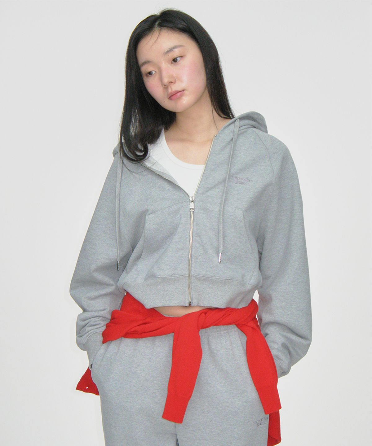 썸웨어버터(SOMEWHEREBUTTER) Essential crop hood zip-up - 4color