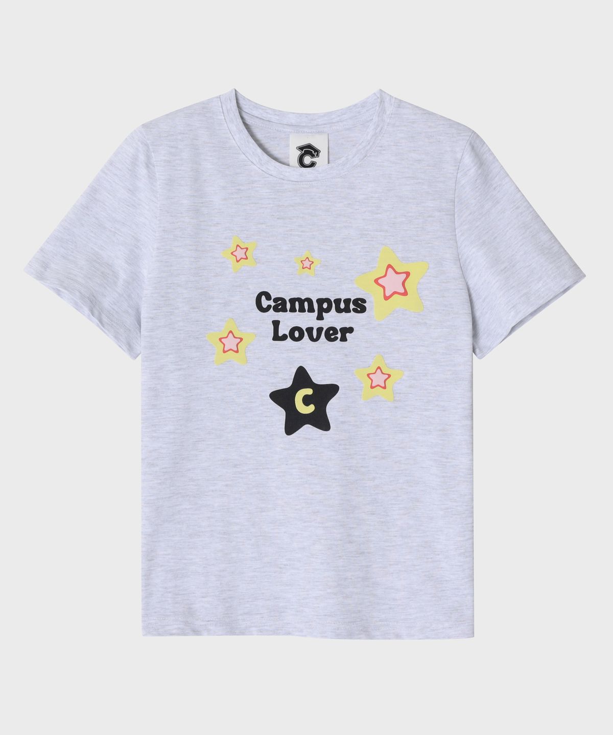 컨셉트컬리지(CONCEPTCOLLEGE) 캠퍼스 러버 위드 스타 크루넥 라이트 그레이 여성 반팔 티셔츠 [여성용]