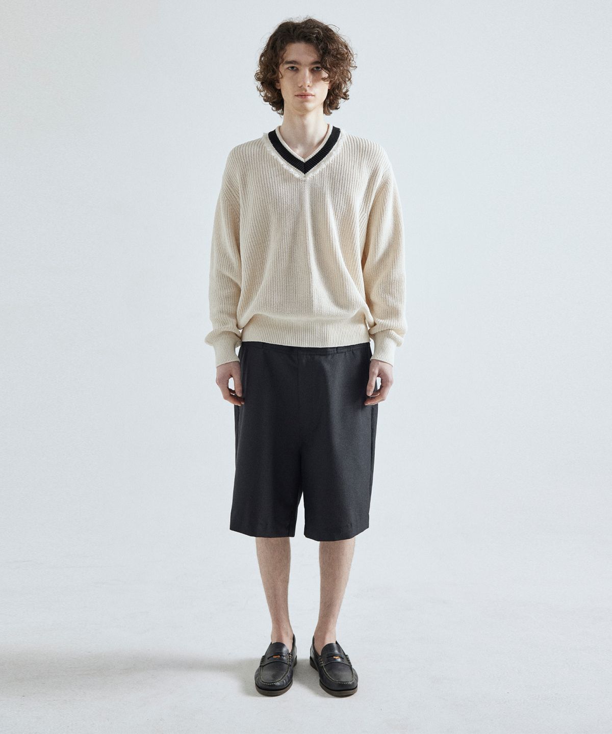 왓에버위원트(WHATEVERWEWANT) KNIT BANDING BERMUDA PANTS [BLACK]