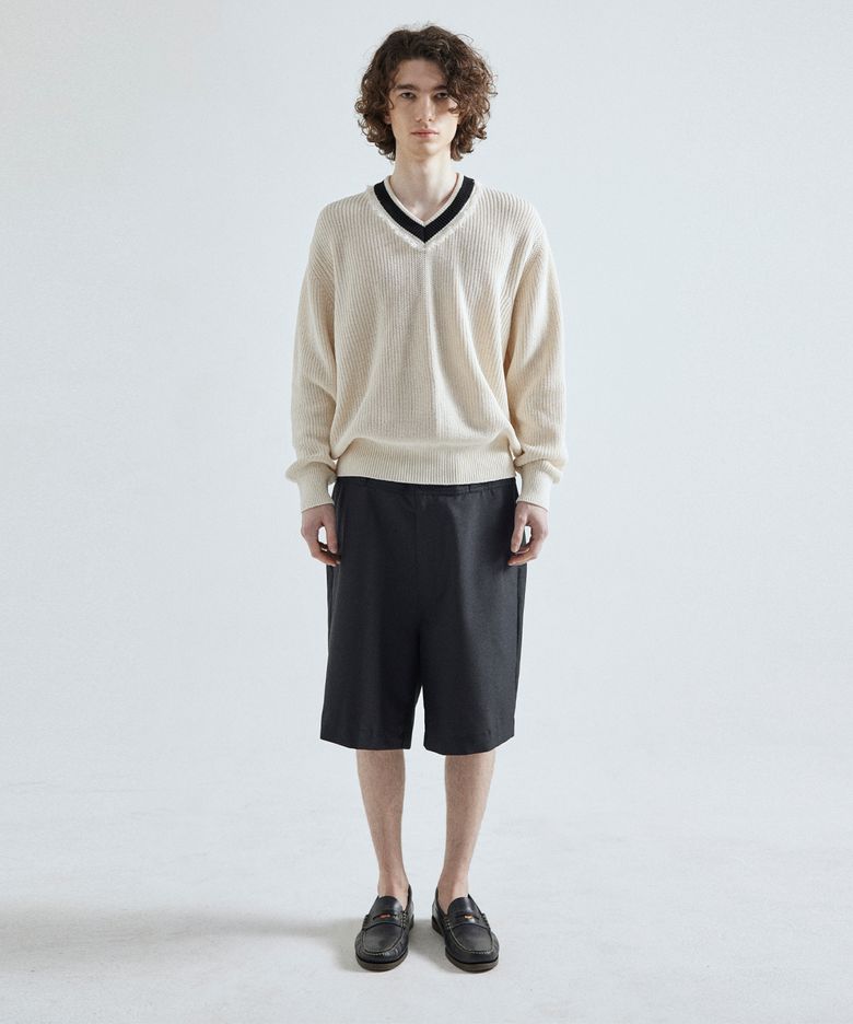 KNIT BANDING BERMUDA PANTS [BLACK]