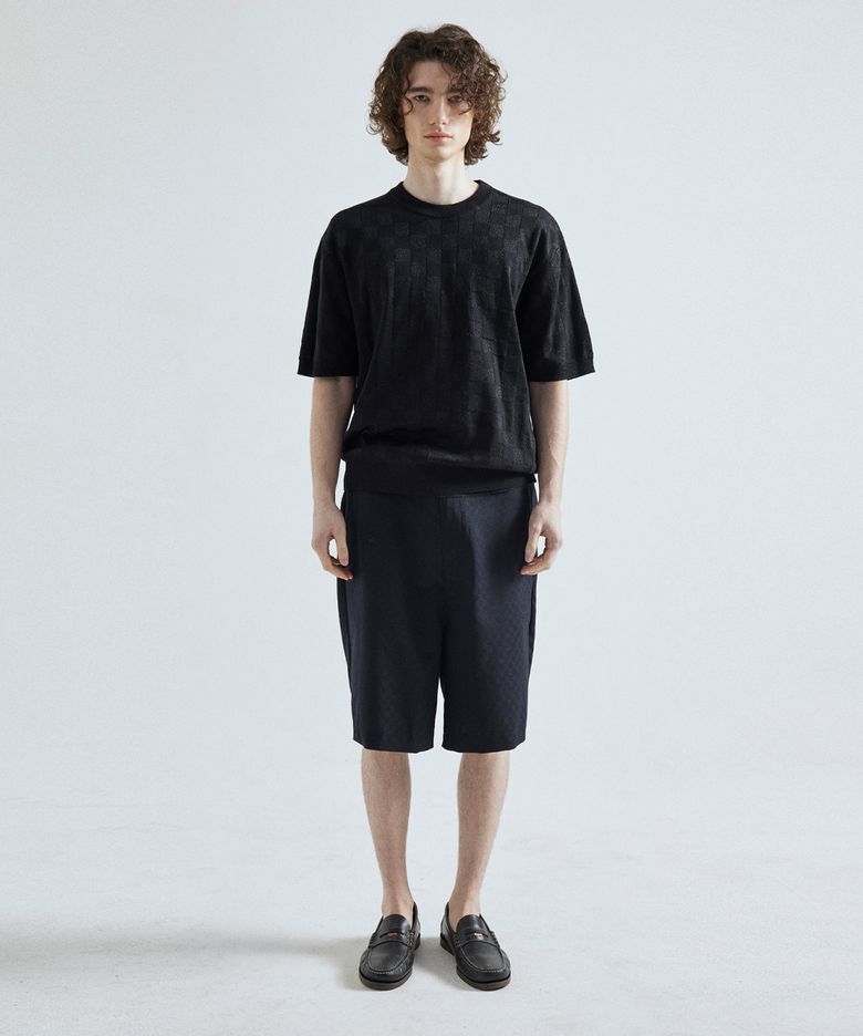 KNIT BANDING BERMUDA PANTS [CHECK]