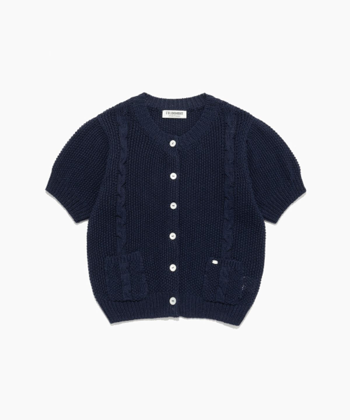 튜드먼트(TTUDEMENT) HALF SLEEVE CABLE CARDIGAN NAVY