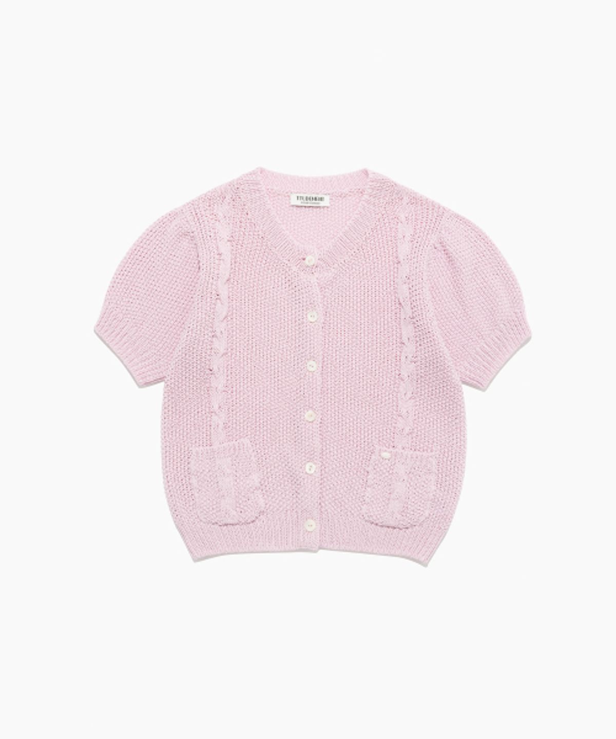튜드먼트(TTUDEMENT) HALF SLEEVE CABLE CARDIGAN PINK