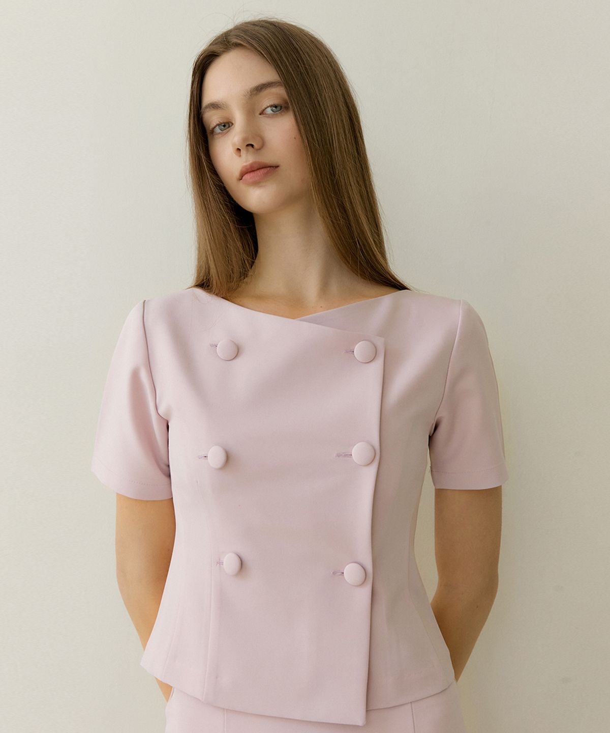 리올그(REORG) RE-BOAT NECK HALF BLOUSE LAVENDER PINK