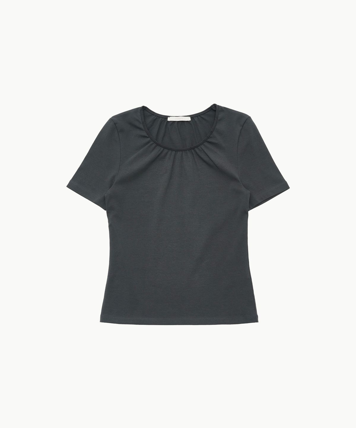 아모멘토(AMOMENTO) NECK SHIRRING SHORT SLEEVE TOP_CHARCOAL