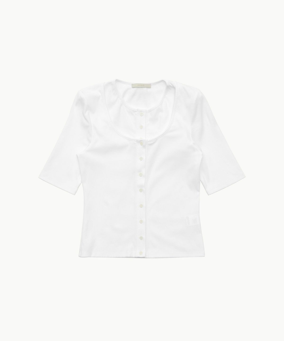 아모멘토(AMOMENTO) RIBBED BUTTON CARDIGAN TOP SET_WHITE