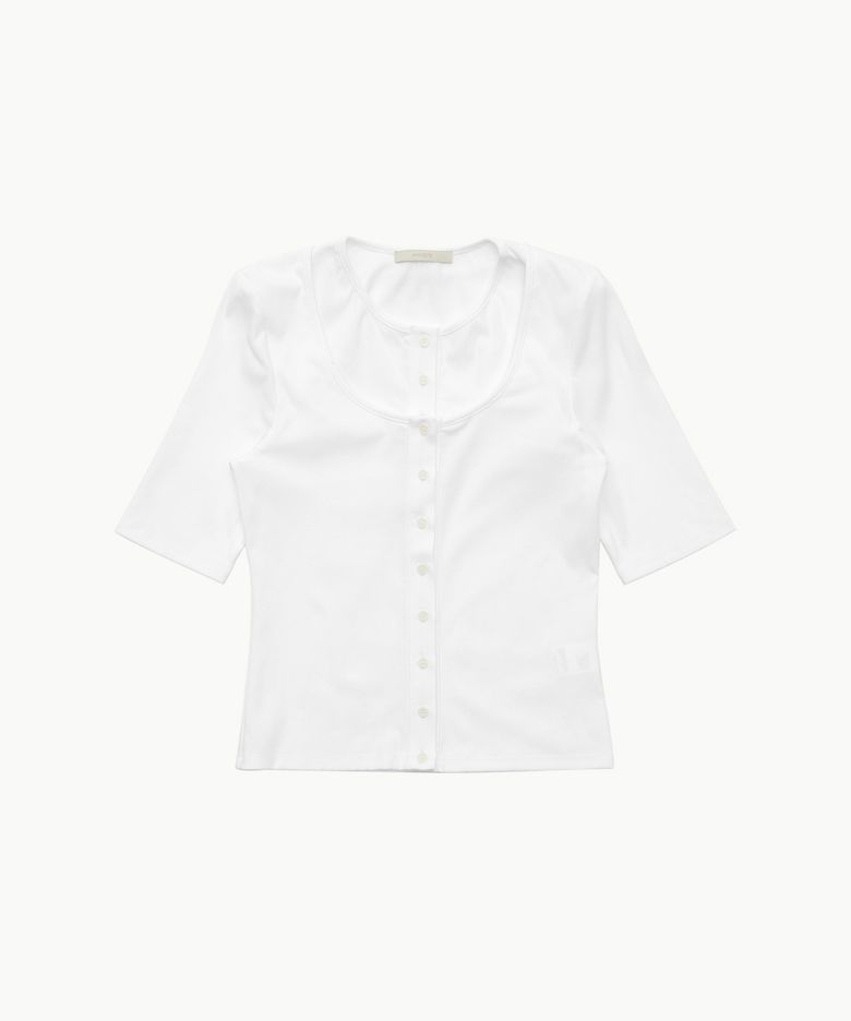 RIBBED BUTTON CARDIGAN TOP SET_WHITE