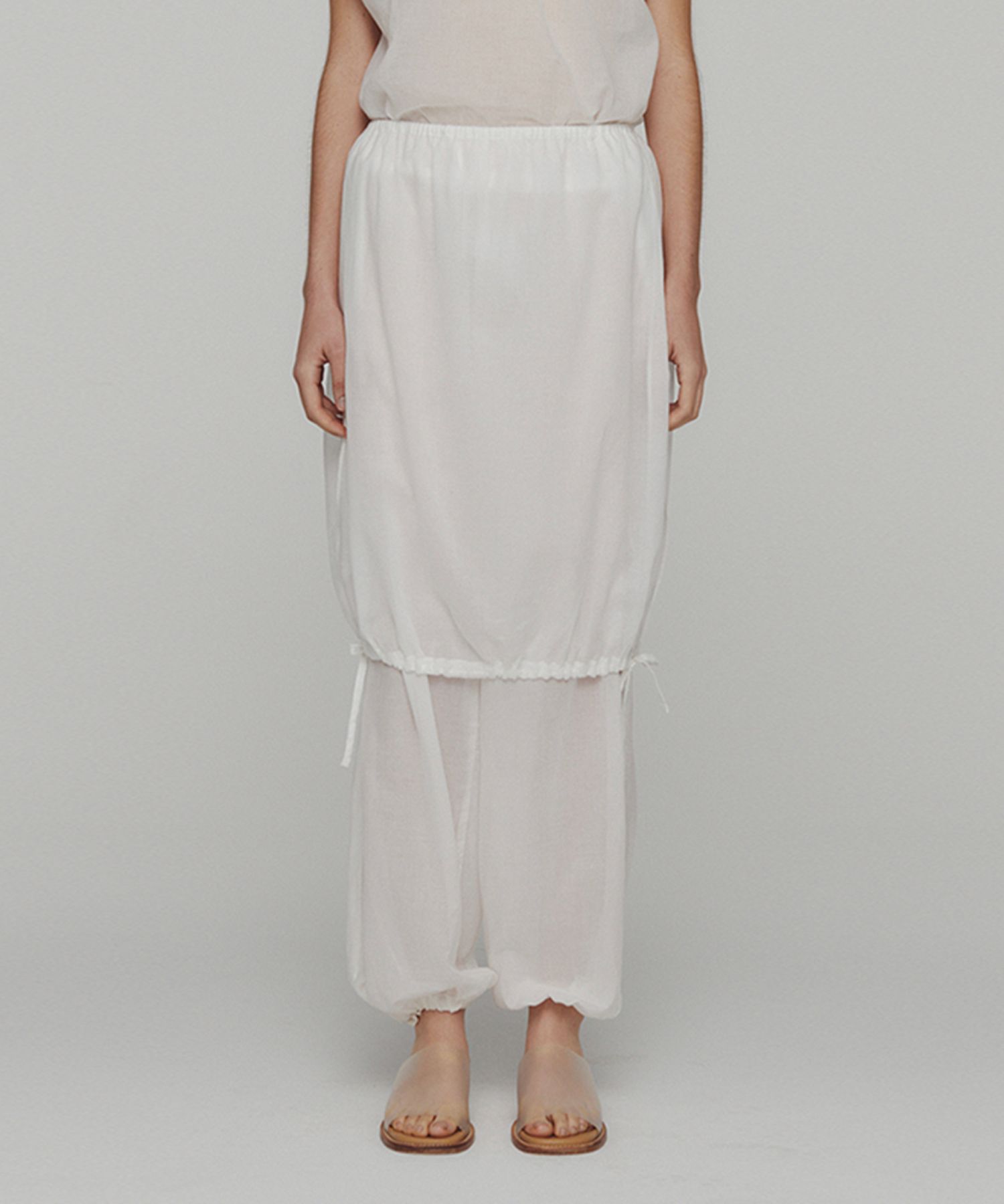 아모멘토(AMOMENTO) DRAWSTRING LAYERED BANDING PANTS_WHITE - 사이즈