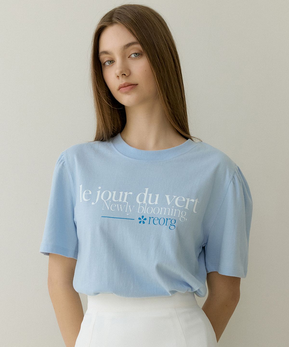 리올그(REORG) DRAW BLOOMING PUFF T-SHIRTS SKY BLUE