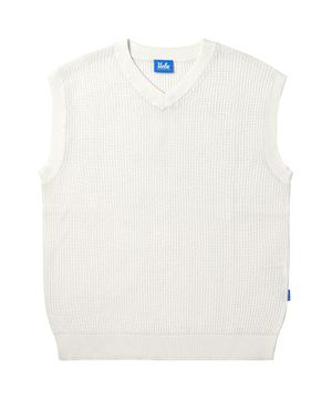 남성 후리조직 V넥 베스트[O-WHITE](UA4VE01_33)