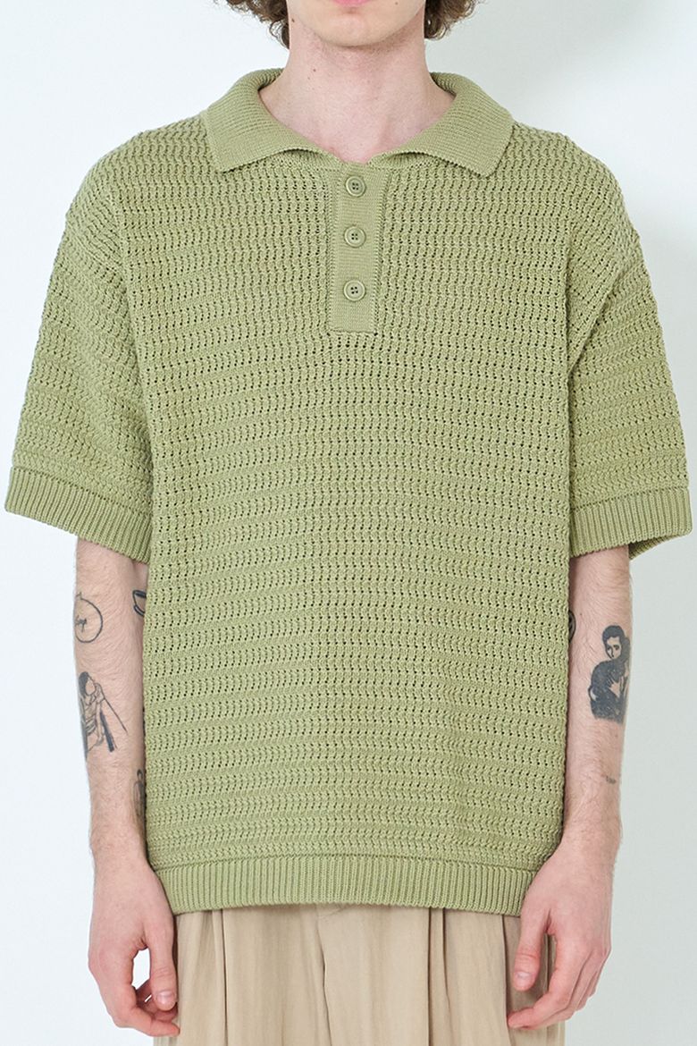 Crochet Knit Cotton Polo Shirt (Limeade)