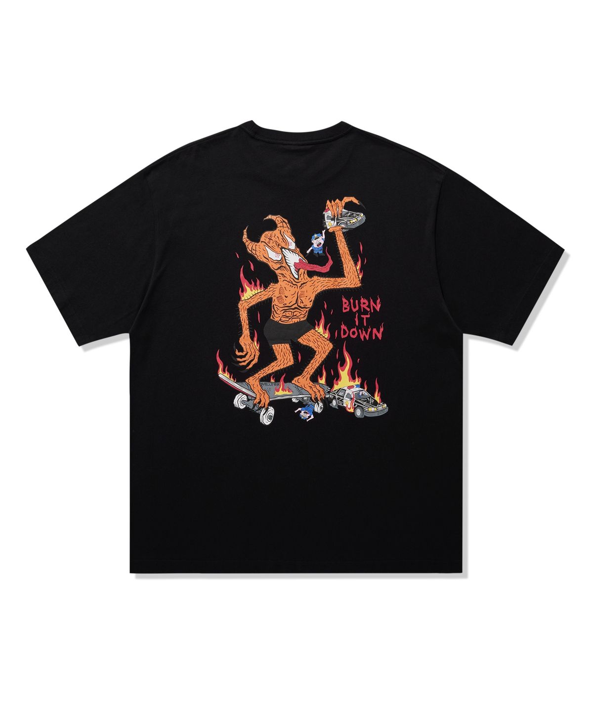 트레셔(THRASHER) 번 잇 다운 그래픽 반팔 티셔츠 블랙