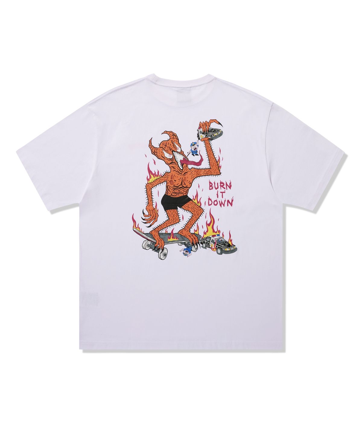 트레셔(THRASHER) 번 잇 다운 그래픽 반팔 티셔츠 화이트