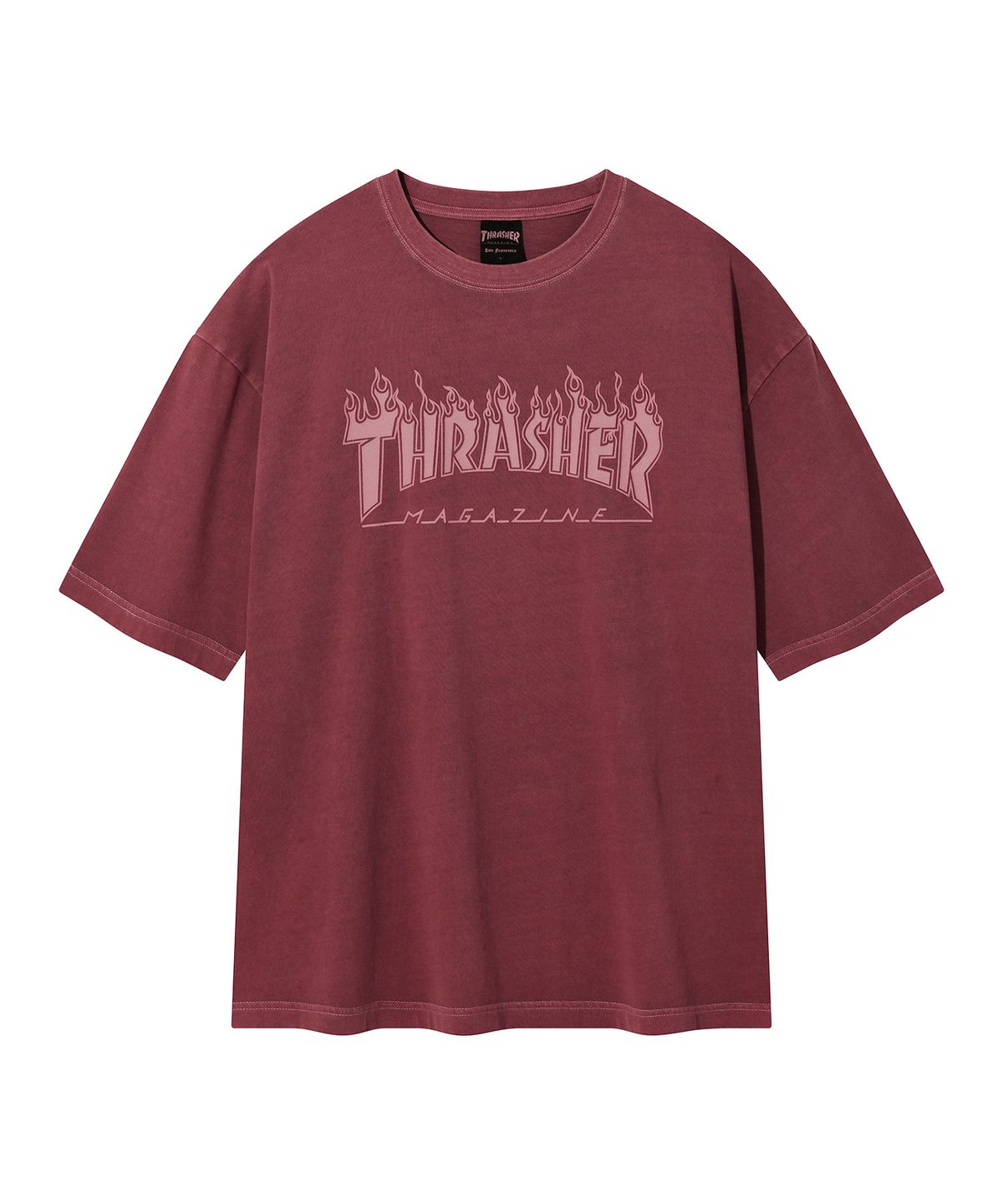 트레셔(THRASHER) 플레임 피그먼트 다잉 반팔 티셔츠 버건디