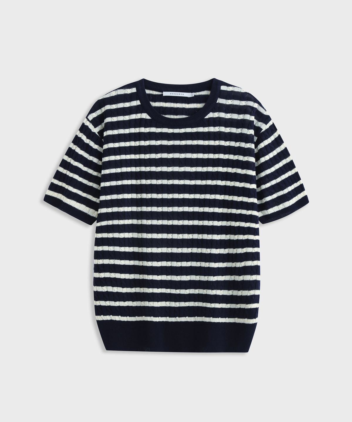 애쉬아워(ASHOUR) Stripe Cable Knit Navy