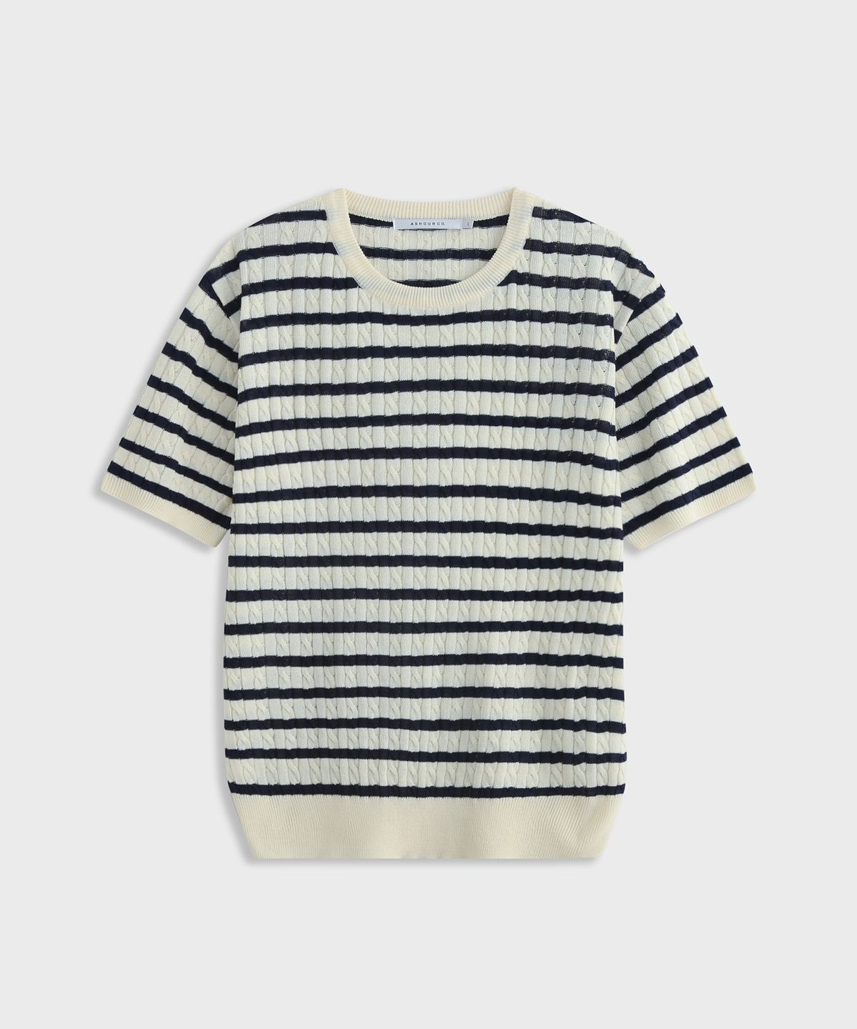 애쉬아워(ASHOUR) Stripe Cable Knit Ecru