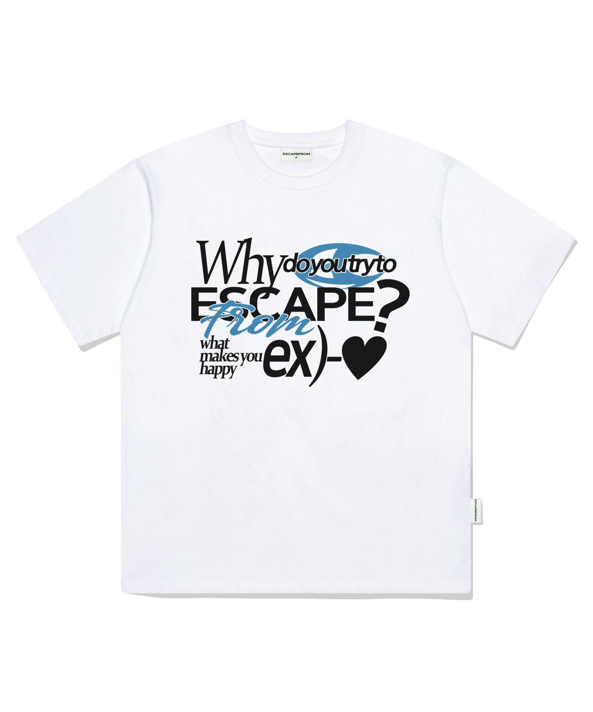 이스케이프프롬(ESCAPEFROM) ex 블루하트 프린트 오버핏 반팔티 화이트
