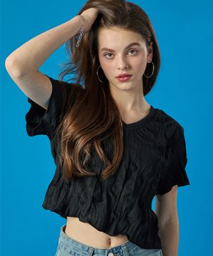 여름 쿨링 마몽 브이넥 크롭 무지 반팔티 [블랙]