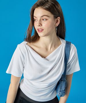 WOMEN 드레이프 셔링 소프트 무지 반팔티 [화이트]