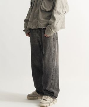 그라데이션 워시드 블랙 와이드 데님팬츠(블랙)