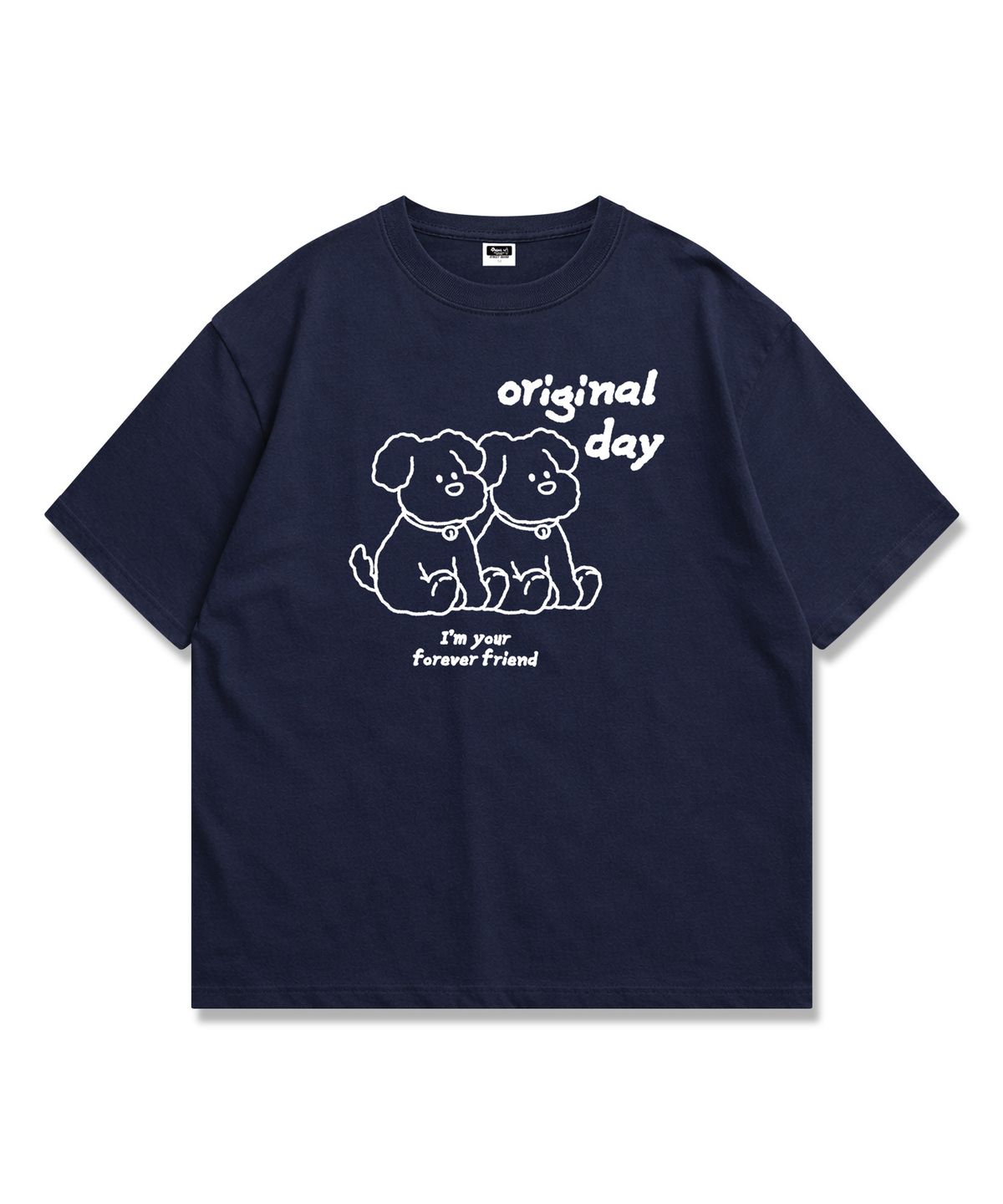 오리지널데이(ORIGINALDAY) Forever Friends 반팔 티셔츠 오버핏 남녀공용 Navy