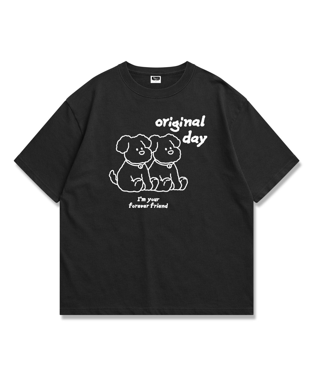 오리지널데이(ORIGINALDAY) Forever Friends 반팔 티셔츠 오버핏 남녀공용 Black