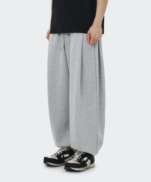 사이드 투턱 와이드 조거핏 트레이닝 스웨트 팬츠 - 그레이