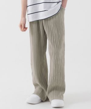 세미 와이드 밴딩 플리츠팬츠 (베이지)