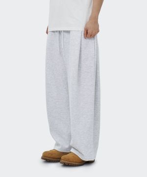 사이드 투턱 와이드핏 트레이닝 스웨트 팬츠 - 화이트 멜란지