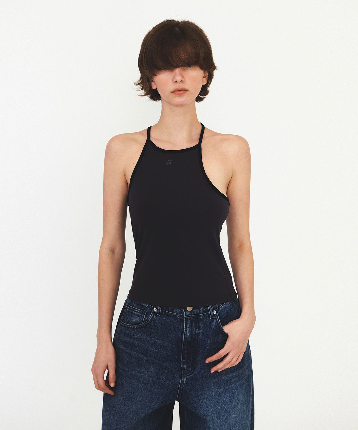 다이애그널(DIAGONAL) UNBALANCE SLEEVELESS TOP (dark grey)