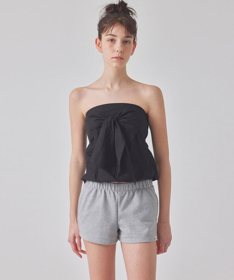 RIBBON-TIE WOVEN TUBE TOP_T416TP127