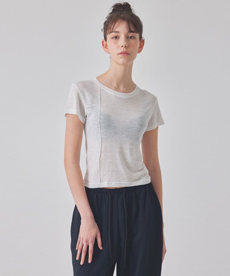 T-SHAPED PINTUCK LINEN T-SHIRT_T416TP117