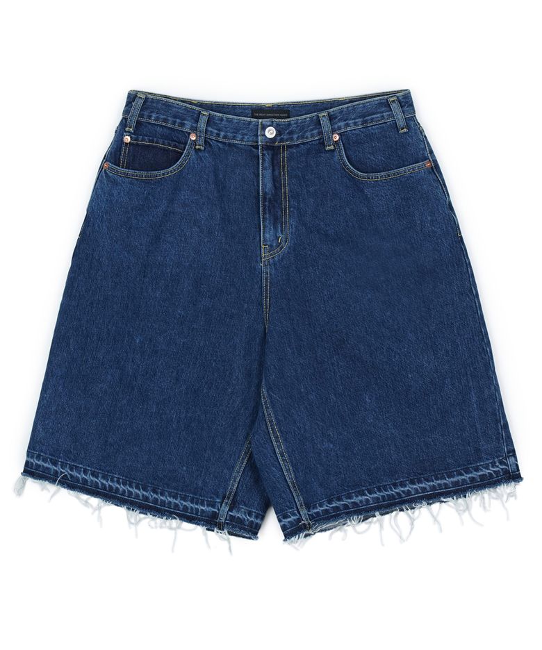 Washed denim shorts, washed-blue