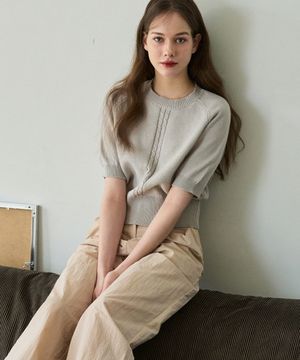 케이블 라인 린넨 반팔 니트 [L.GREY]