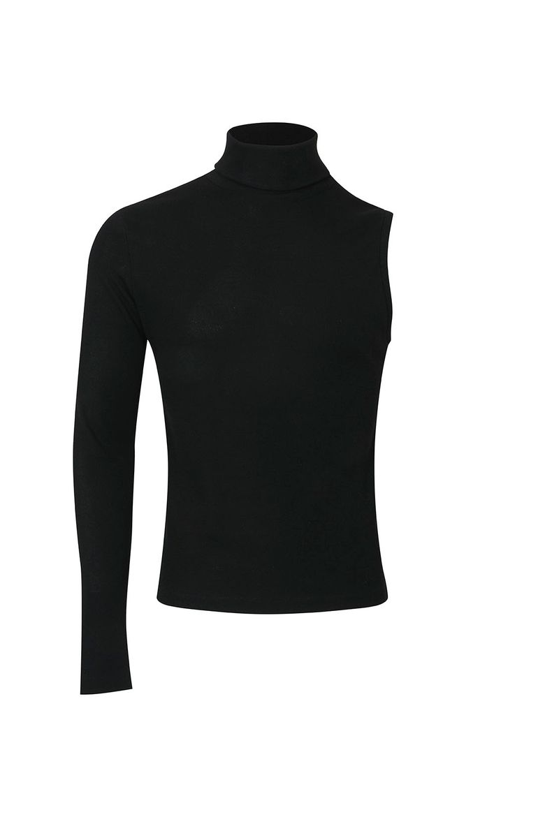 ONE SLEEVE HIGH NECK TOP 원슬리브 하이넥 탑 블랙