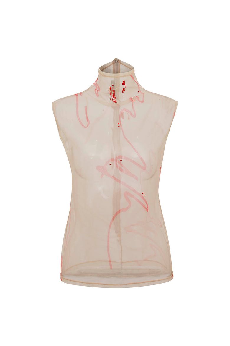 LINE DRAWING EMBELLISHED SLEEVELESS TOP 라인 드로잉 비딩 나시 탑 베이지
