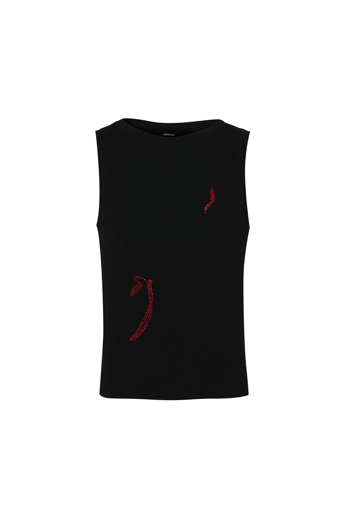 지민리(JIMINLEE) RHINESTONE DRAWING SLEEVELESS TOP 라인스톤 드로잉 나시 탑 블랙
