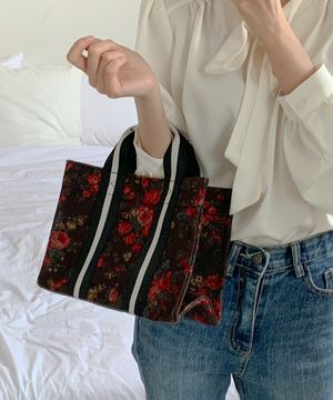 book tote bag 002 flower brown