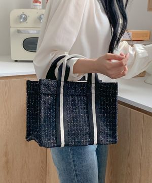 book tote bag 003 tweed pearl black