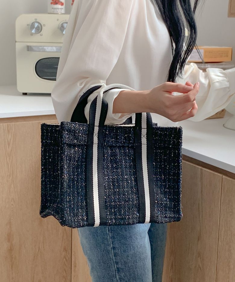 book tote bag 003 tweed pearl black