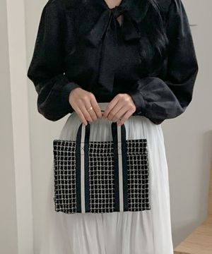 book tote bag 009 tweed check black