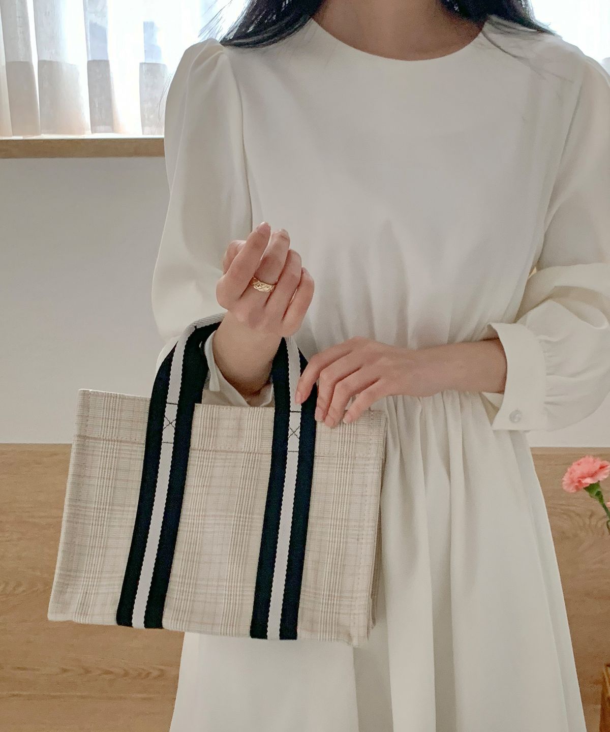 오알오알(OROR) book tote bag 010 check ivory