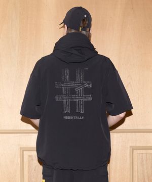 후디 오버핏 반팔 아노락(블랙)