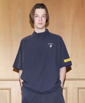 스탠드 카라 오버핏 반팔 아노락(다크 차콜)