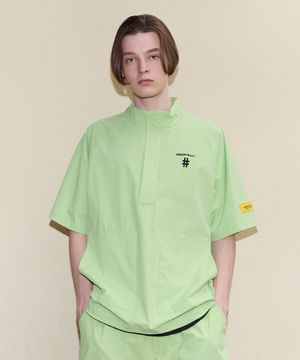 스탠드 카라 오버핏 반팔 아노락(네온 옐로우)