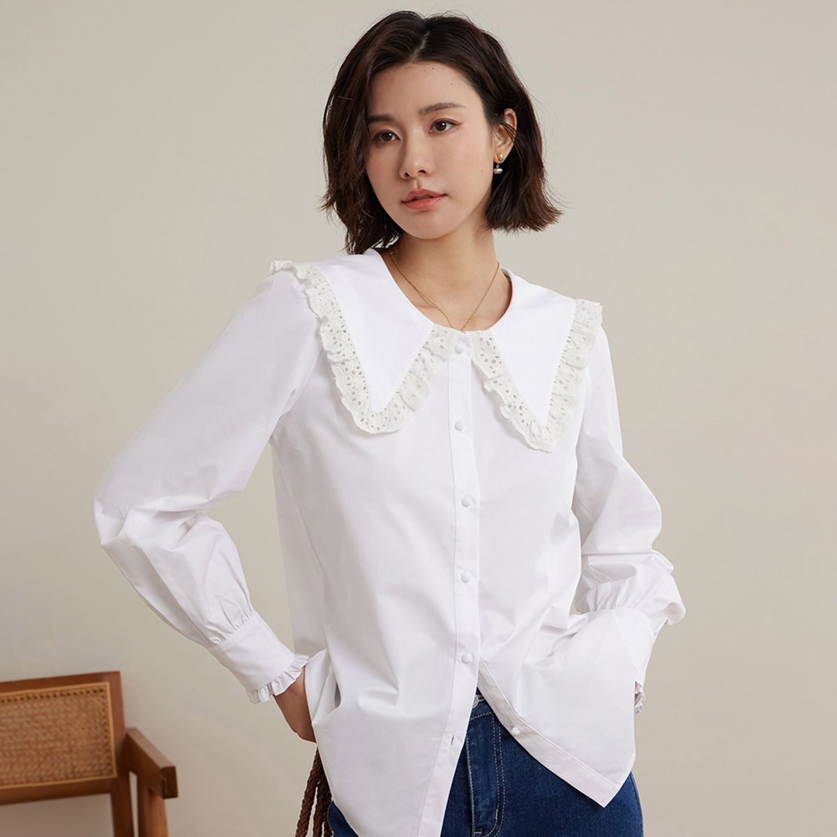 랭썬(LANGSON) LS_Doll collar puff sleeve shirt