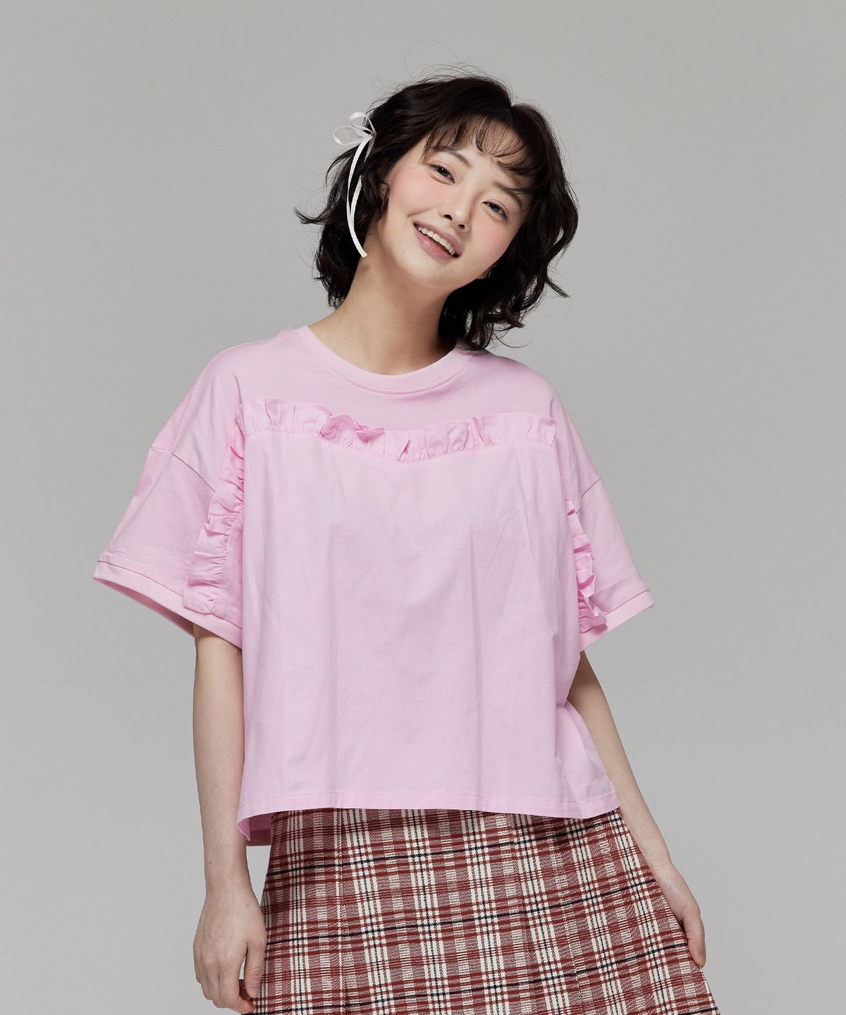 피피라핀(FIFI LAPIN) 러플장식 블라우스형 반팔 티셔츠/FM8WTS24F PINK