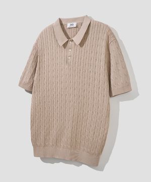 코튼 모달 워셔블 버튼 카라 케이블 하프 니트 [베이지]